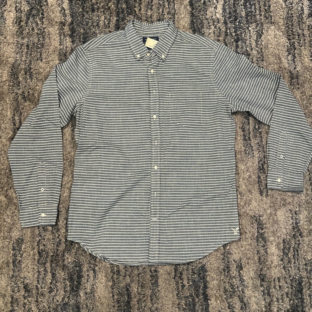 American Eagle Outfitters Grey and White Striped Shirt